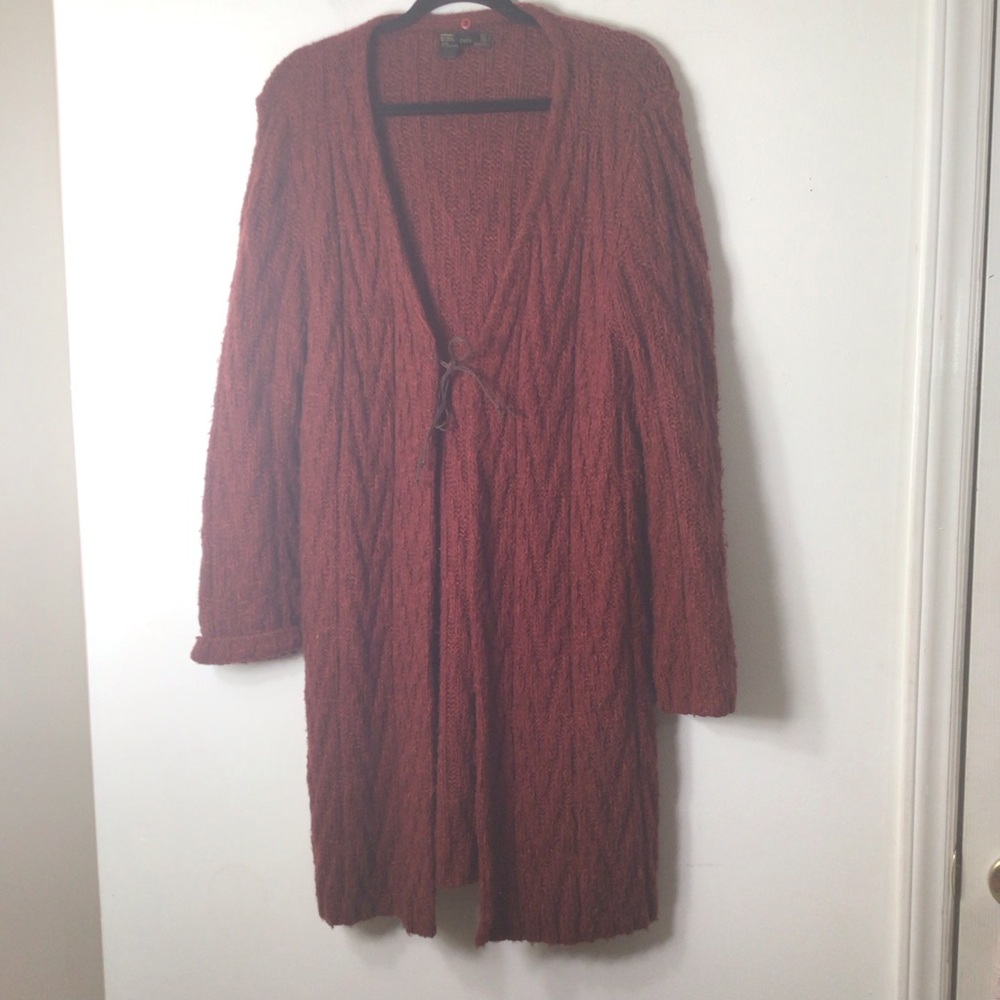 Zara Cable-Knit Tie-Front Cardigan - Rust Brown